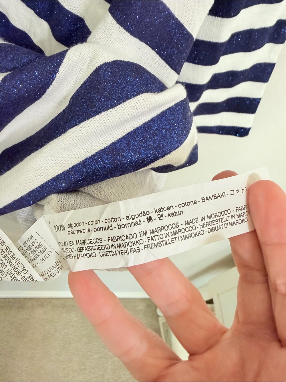 Zara Trafaluc Metallic Navy Blue & White Striped Oversized Pocket Tee - Picture 5 of 14